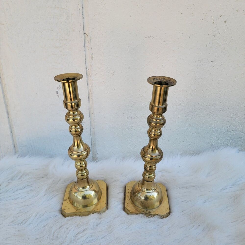 Set of 2 Vintage Solid Brass Candlesticks 10"  Made in Japan